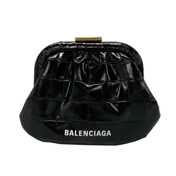 Auth BALENCIAGA Cloud Coin Purse 618915 Black Leather Coin Case - Picture 1 of 10